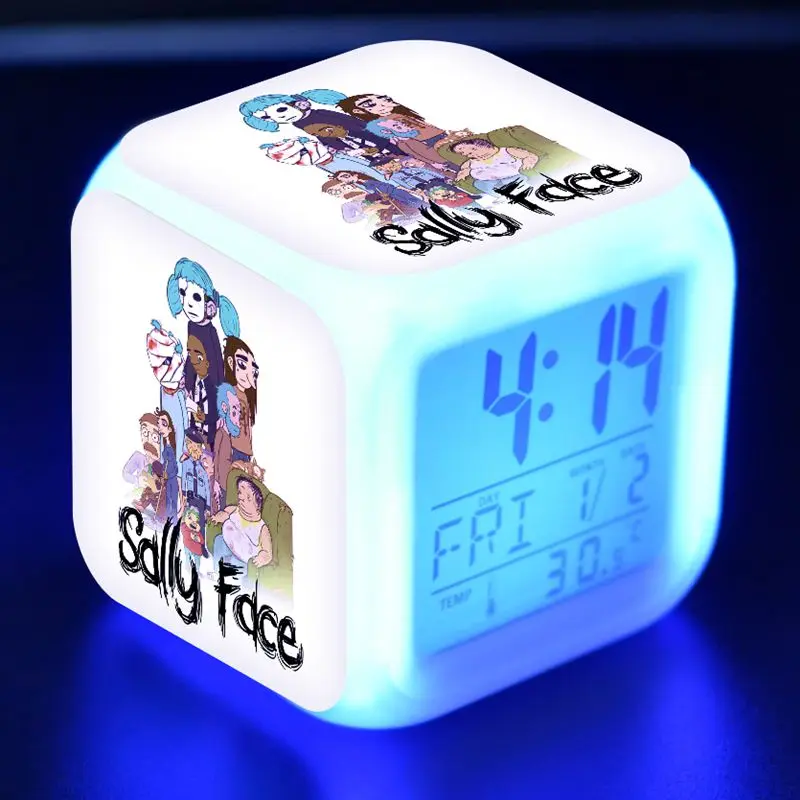 

Sally Face Figure LED Desk Clock Alarm Colorful Flash Light Game Model Glow Toys