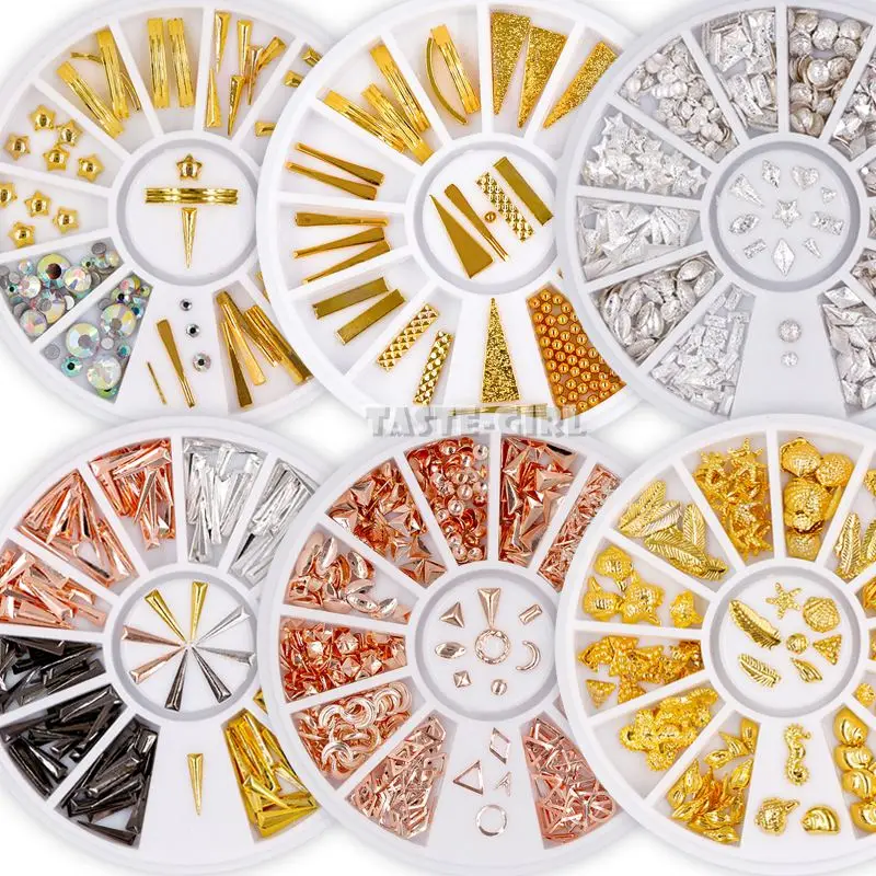 

Rose Gold Metallic Mix Multi-shaped Studs Frame Alloy Nail Art Gems Decoration Rhinestones Wheel DIY Tips
