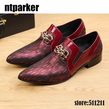 

ntparker Wine Red High Heels Men Dress Shoes Leather Fashion Business Leather Shoes Handmade Wedding Shoes for Men! 38-46 big