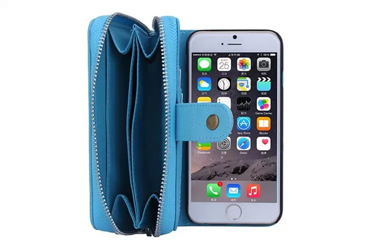 Роскошный кожаный бумажник 2 в 1 на молнии чехол для iPhone 6 6s Plus отдельный чехол для телефона женская сумочка