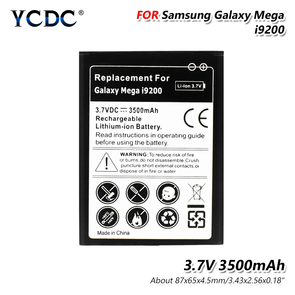 

YCDC Replacement Lithium Phone Battery For SAMSUNG Galaxy Mega 6.3 16GB I9200 Generic Mobile Phone Battery 3500mAh