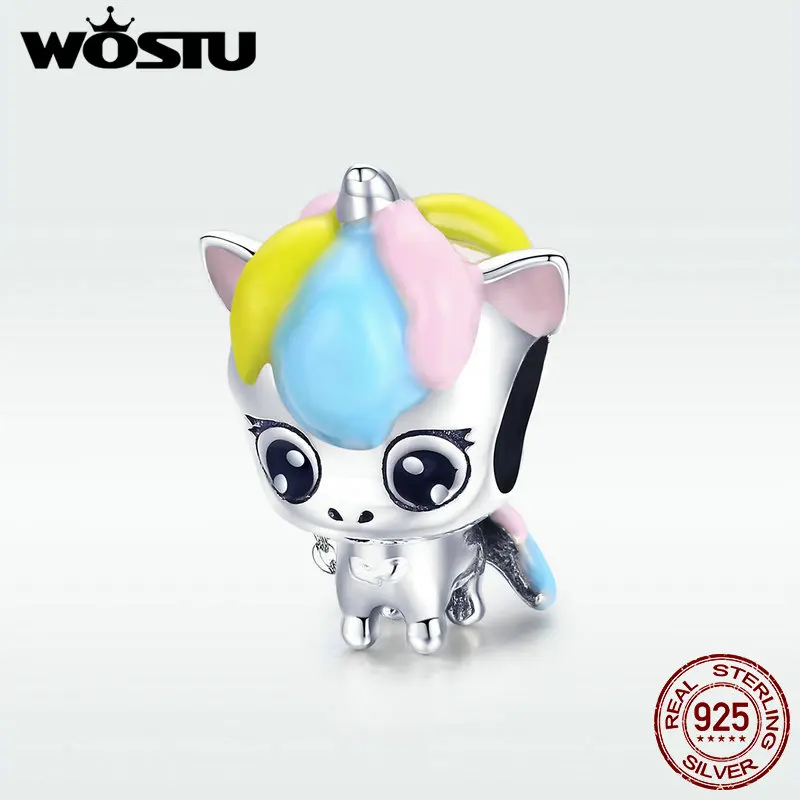 

WOSTU 100% 925 Sterling Silver Cute Unicorn Beads Color Charm Fit Original Bracelet Pendant Necklace Women Lovely Jewelry DAC059