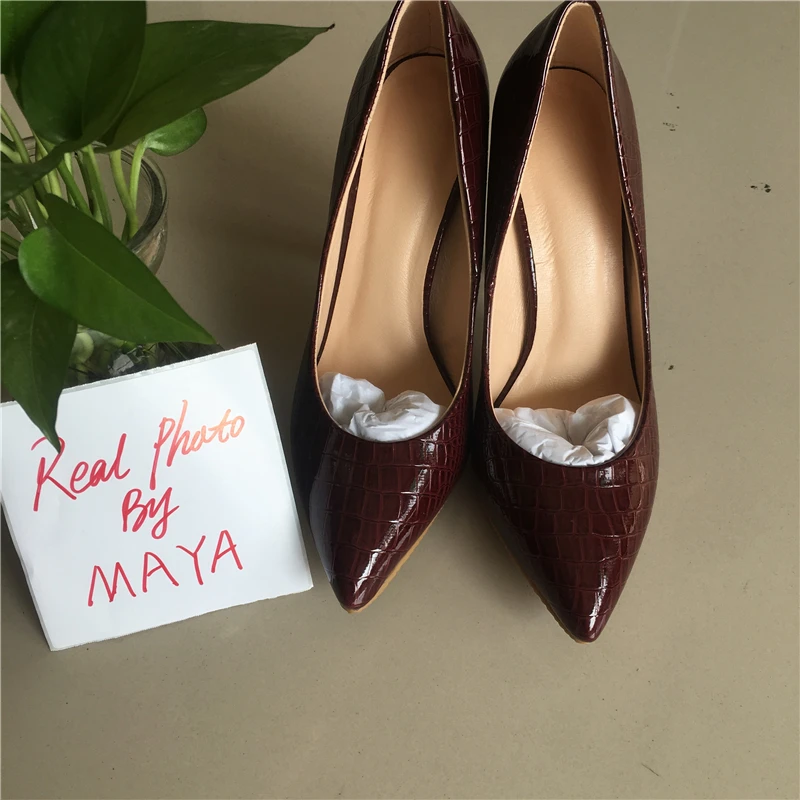 Chaussures Red 12 Maya En Red Pu Stiletto wine Pointu Dames Haute blue Red Talons Sexy Bout rose Cuir Verni Pompes apricot Réel Photo Cm ppHqX