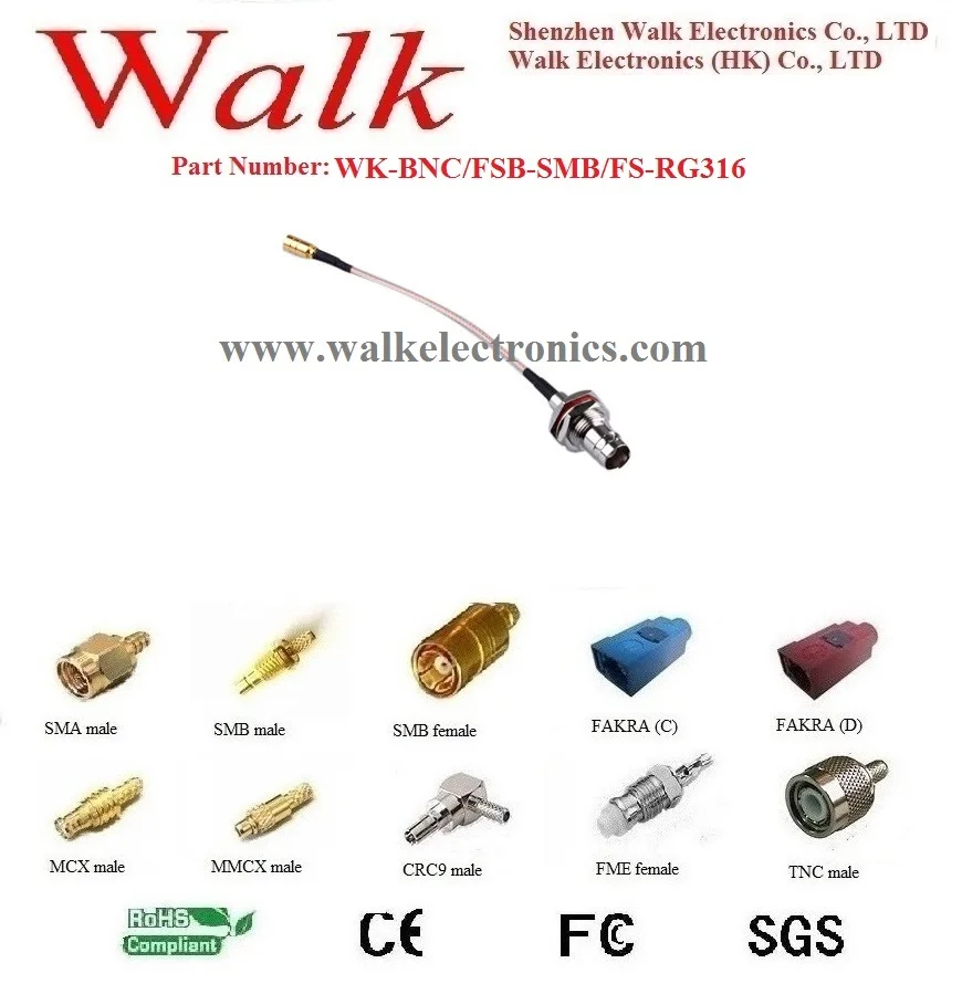 

BNC female SMB female rg316 cable, BNC SMB rg316 cable, BNC antenna cable, smb connector cable