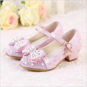 

2018 Spring Summer New Girl Princess Shoes High-heeled Sandals Fish mouth Dance shoes Children party Bow Lace Pearl Shoes