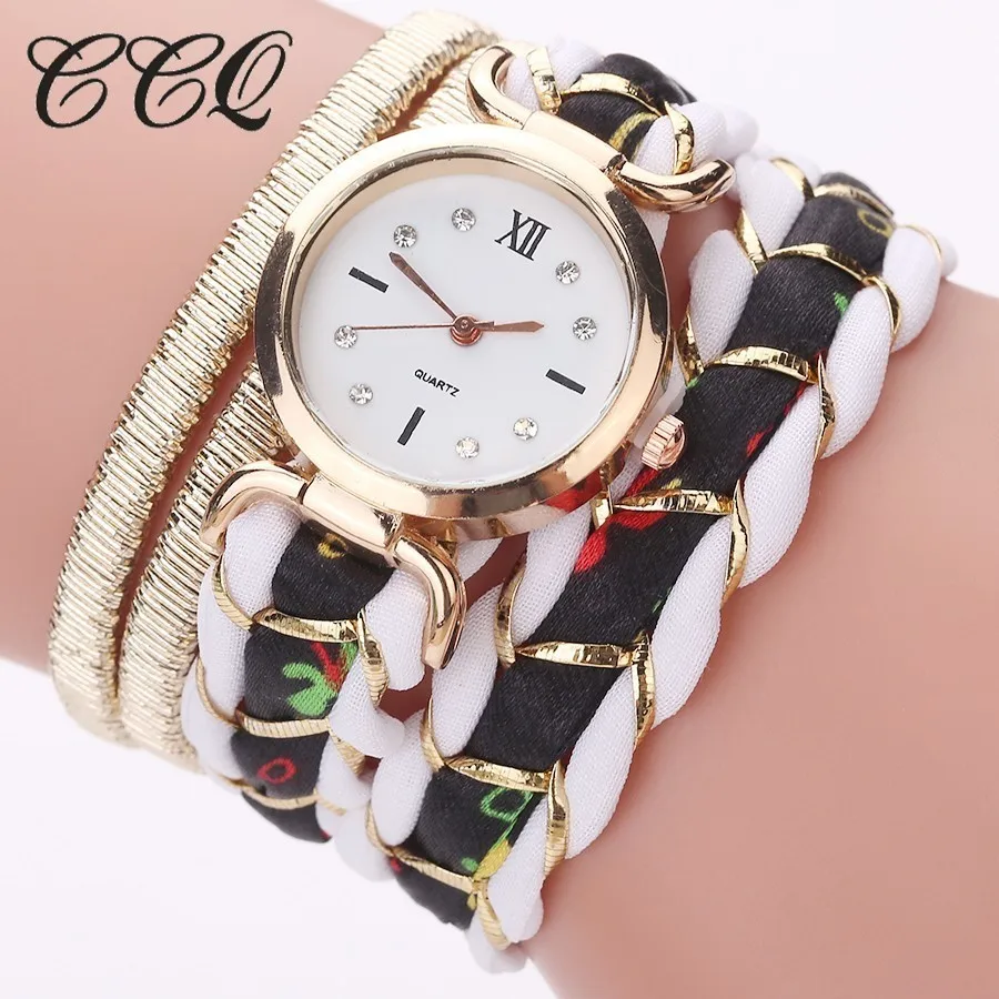 

Fashion Women Rhinestone Quartz Wristwatch CCQ Braided Winding Leather Band Ladies Vintage Dress Bracelet Watches Drop Shipping