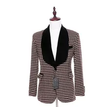 Новые модные формальные мужские костюмы, пиджак, блейзеры, черное бархатное однобортное коричневое и слоновое кости, узор в горошек, английское пальто на заказ