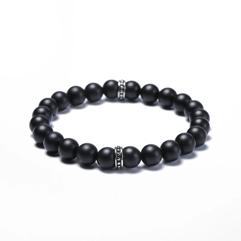 

Fashion 8mm stone beads men bracelets black onyx stainless steel bracelet