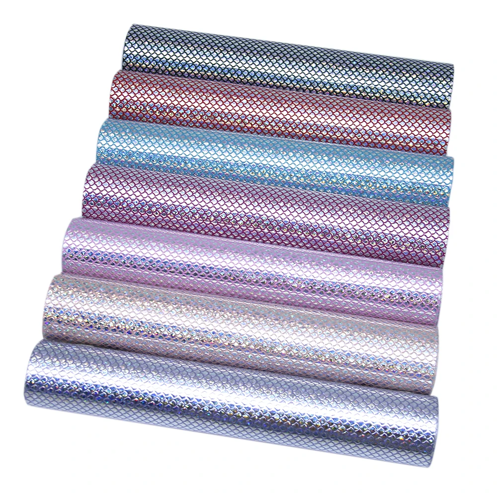 David accessories 20*34cm laser fish scale faux artificial Synthetic leather fabric hair bow diy decoration 1piece,1Yc7067
