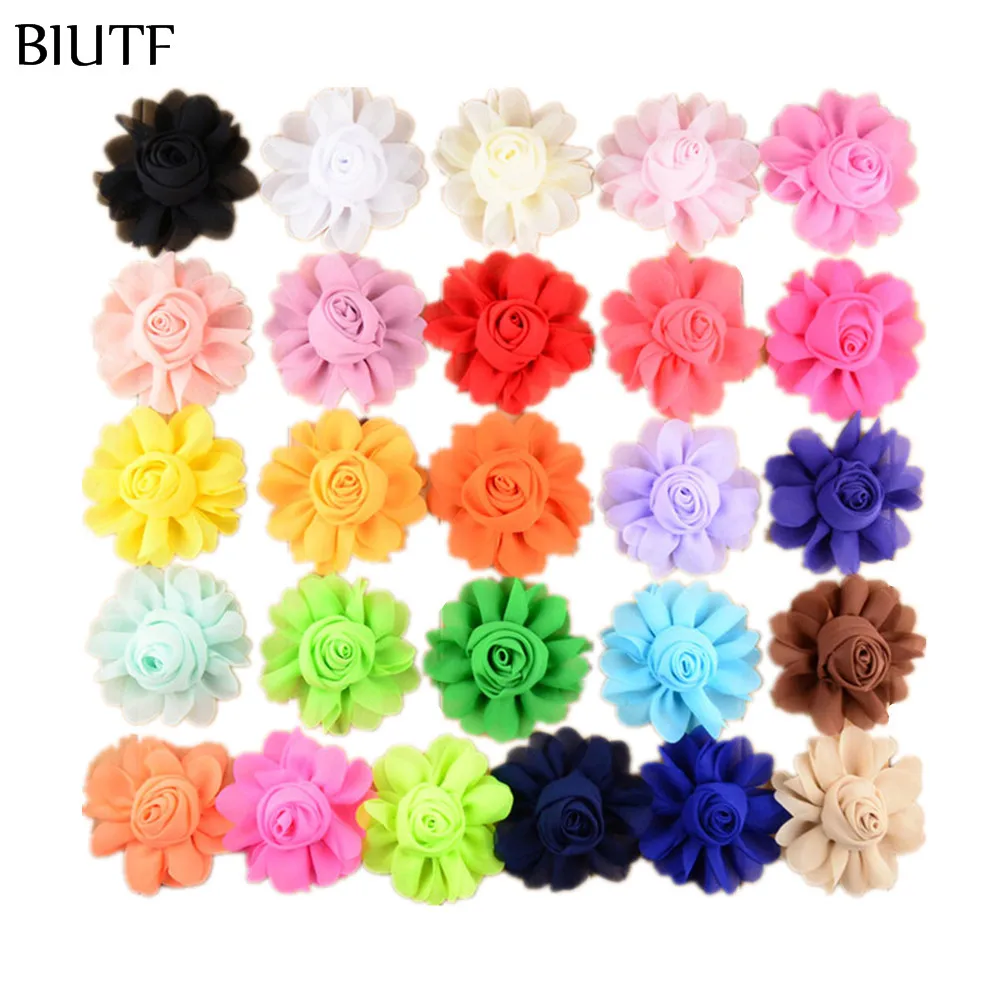 100Pcs Beauty DIY Baby Girls Fabric Flowers Hair Clip Chiffon Headband Kit Craft