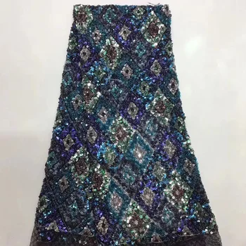 

8 colors (5yards/pc) high quality African French net lace fabric shining colorful sequins lace 2019 new for party dress FZZ145