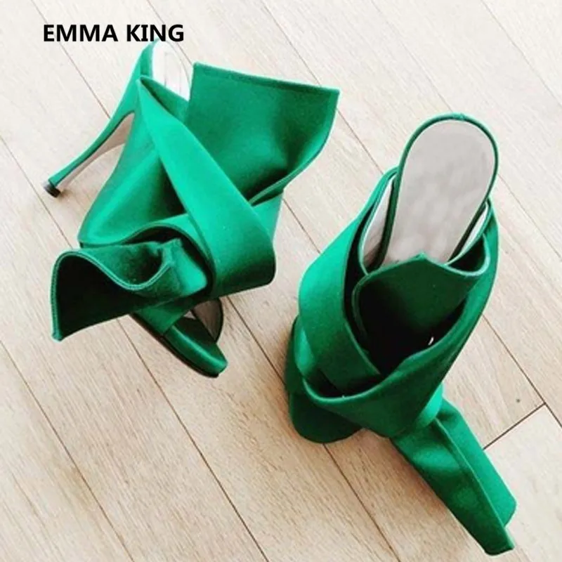 Emma king/; Роскошные Дизайнерские вечерние и свадебные тапочки с бантом; женские босоножки на высоком каблуке из шелкового атласа; Милая модная женская обувь
