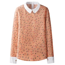 2017 NEW Women Fashion Chiffon Blouse Print Peter Pan Collar Shirt Long-sleeve Tops 5#