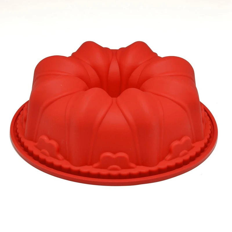 

1PCS Red Silicone Bundt Cake Pan Round Moule Cake Silicone Molds For Cake Decorating Flower Cake Mold Non-stick Baking Mold