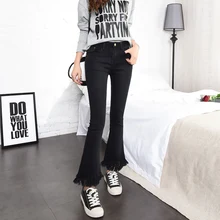 Весна Осень Для женщин тонкий Высокая Талия Кисточкой Джинсы для женщин Мода Bell Нижние штаны расклешенные джинсовые Повседневные штаны для мужчин pantalone синий/черный