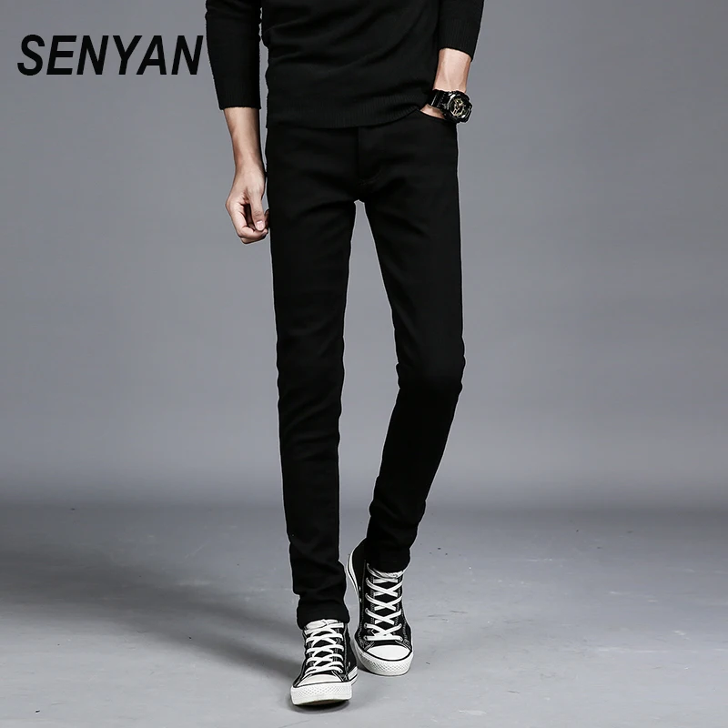 

SENAYAN 2017 Winter Men's Casual Jeans Slim Fleece Jeans Skinny Jeans Men's Brand Men Design Pants Black Trousers 8022