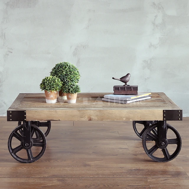 American Retro To Do The Old Wrought Iron Wheel Coffee Table Wood American Retro To Do The Old Wrought Iron Wheel Coffee Table Wood Living Room Sofa Side