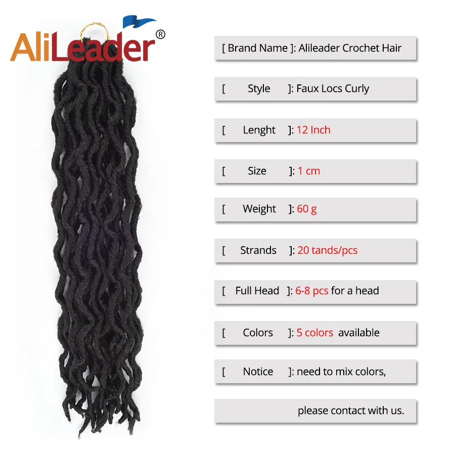 Alileader 20 прядей Faux locs вьющиеся плетеные пряди 12 дюймов термостойкие мягкие