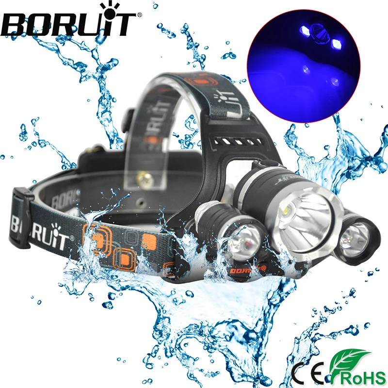 BORUIT XML T6 XPE Blue LED Headlamp 3-Mode Rechargeabl Headlight Outdoor Fishing Head Torch 18650 Battery Flashlight BORUIT XML T6 XPE Blue LED Headlamp 3-Mode Rechargeabl Headlight Outdoor Fishing Head Torch 18650 Battery Flashlight