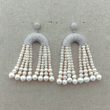 

E0801323 3.5" White Pearl CZ Earrings