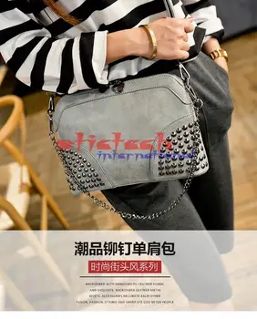 

by dhl or ems 100pcs Rivet Shoulder Women Bag Vintage Scrub Shell Messenger Bags Chain Strap Crossbody Bag Clutch Bolsa Feminina