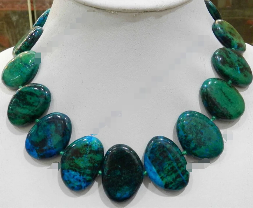 

huij 004703 FLAT BLOCK-SHAPED AZURITE GEMS PHOENIX STONE BEADS NECKLACE 17