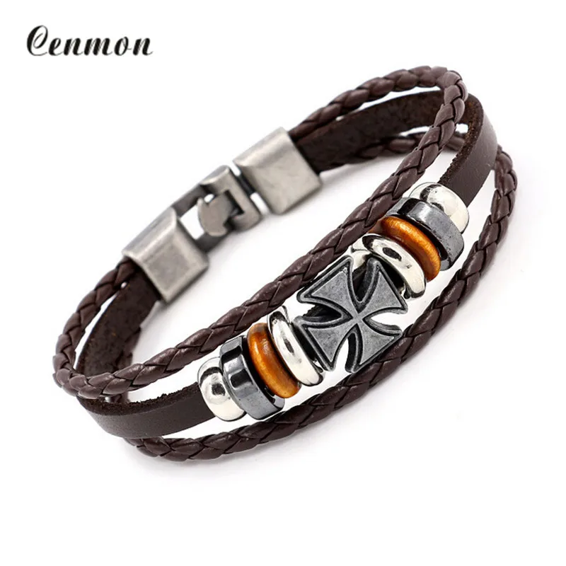 font b Bracelets b font men Multilevel Vintage leather rope chain font b bracelets b
