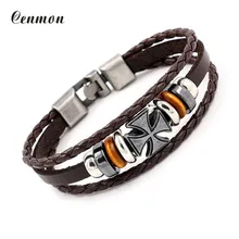 Bracelets men Multilevel Vintage leather rope chain bracelets metal cross bangles Pulseras Rock Bracelets for women