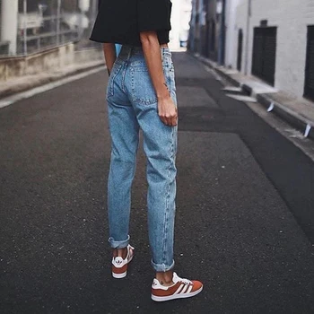 

Vintage ladies boyfriend jeans for women mom high waisted jeans blue casual pencil trousers korean streetwear denim pants