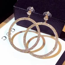 Мода Европейский Стиль большие круглые серьги-кольца роскошные стразы круглые серьги для женщин вечерние ювелирные изделия подарок
