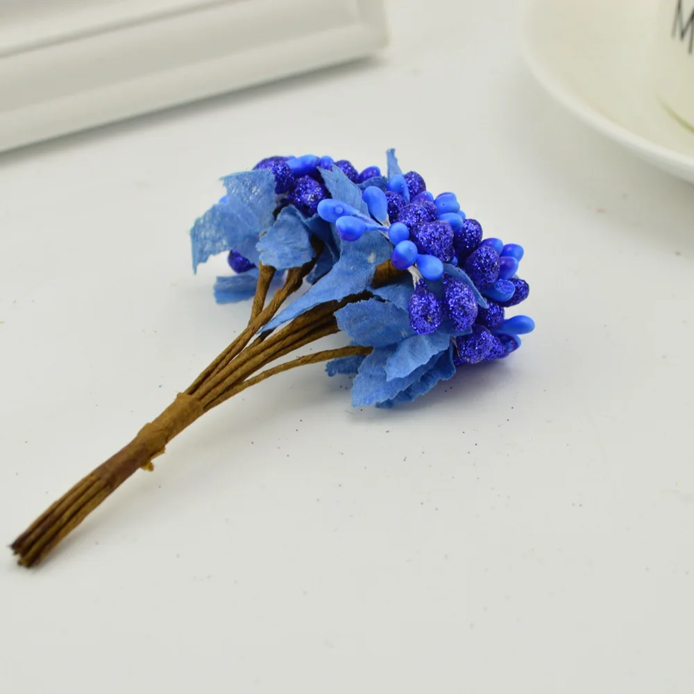 10 шт diy скрапбукинг украшения дешевый искусственный цветок Гирлянда в виде букета росток тычинки Бакка ягодный цветок для свадьбы - Цвет: Navy blue