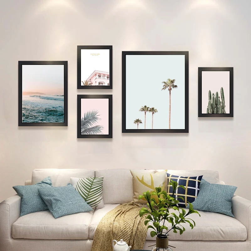 

New Scandinavian landscape canvas no picture frame poster Nordic style ocean cactus palm tree nature decoration picture Sale JS
