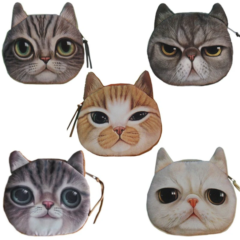 2016 High Quality Oval Cat Face Zipper Purses Women Coin Wallets Female Makeup Buggy Bag Kids Money Pouch XLQ01