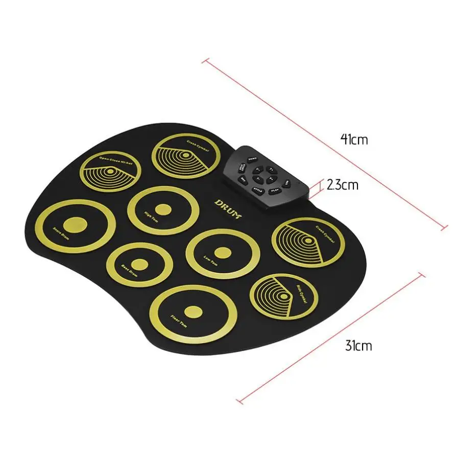 Портативный электронный барабан с 9 подушечками, силиконовый барабан с барабанчиками и педалью для детей, студентов, тренировочный барабан