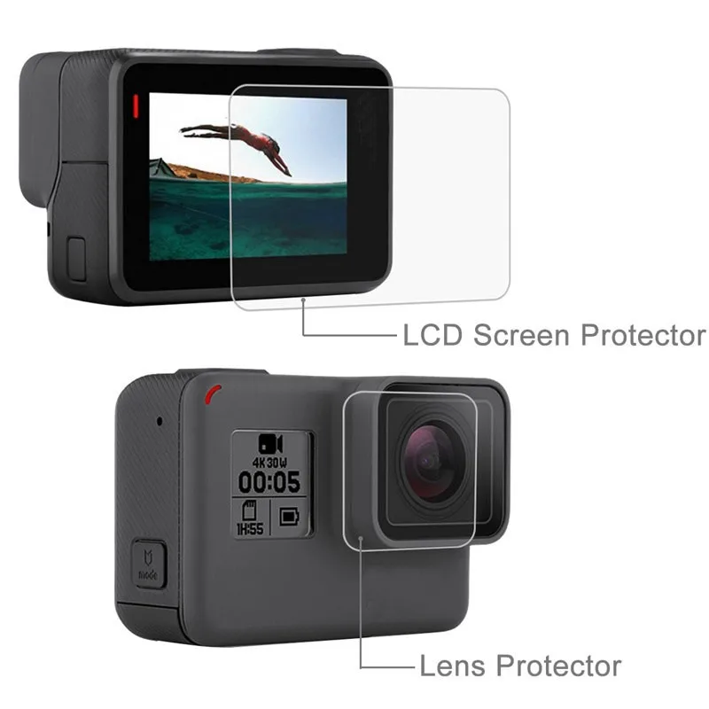 Защитная пленка из закаленного стекла чехол для GoPro Hero 7 Black 6 5 Крышка объектива ЖК-экран Защитная крышка Экшн-камера набор аксессуаров - Цвет: Tempered Glass