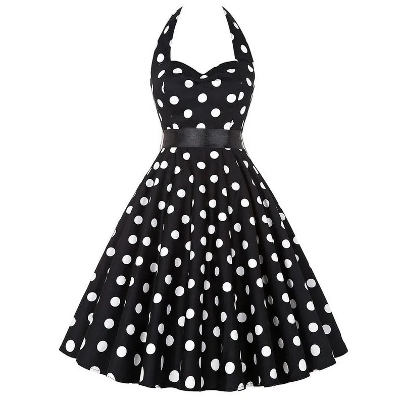 Sexy Retro Red Polka Dot Dress Audrey Hepburn Vintage Halter Dress 50s 60s Gothic Pin Up Rockabilly Dress Plus Size Robe 