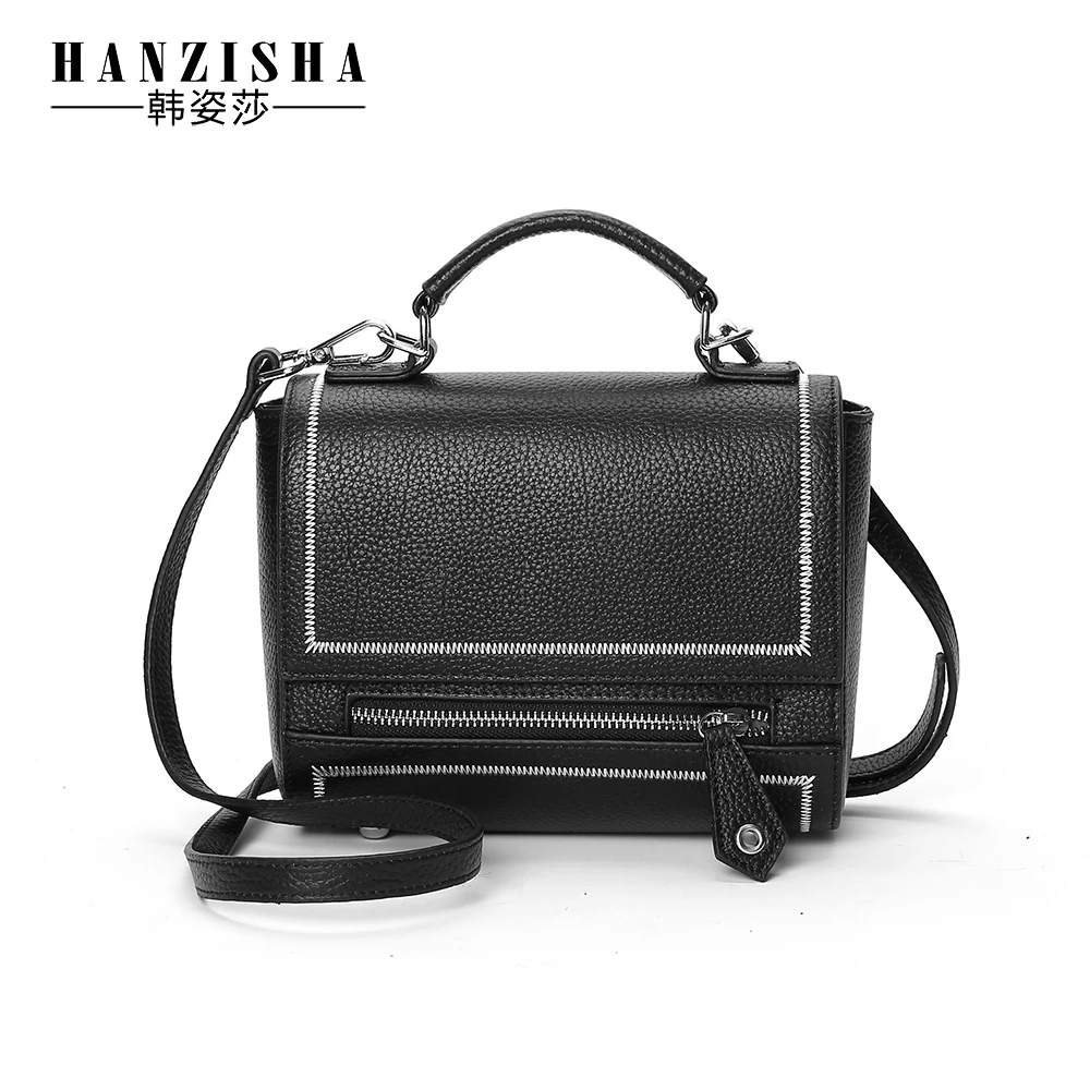 

New Arrival 2017 HANZISHA Brand Genuine Leather Small Women Handbag Crossbody Bag Zipper Shoulder Bag Embossed Messenger Bag