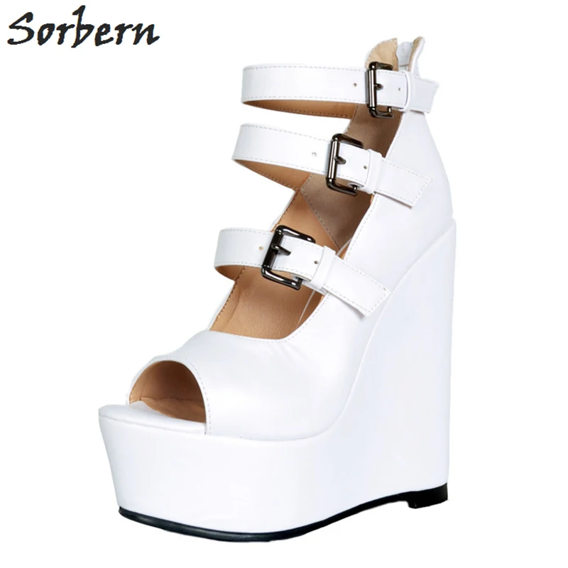 Zapatos Blanco Cuña En Toe Mujeres Slip Peep De Las Tacones Los Sorbern Mujer 2018 Plataforma Verano RdCwPqq