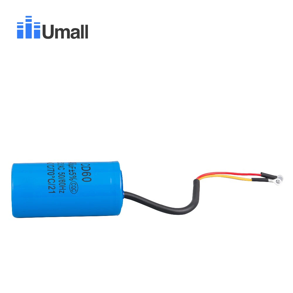 Condensador de arranque de motor CD60 400uF 250V AC con cable conductor para motores compresores de aire acondicionadores azul