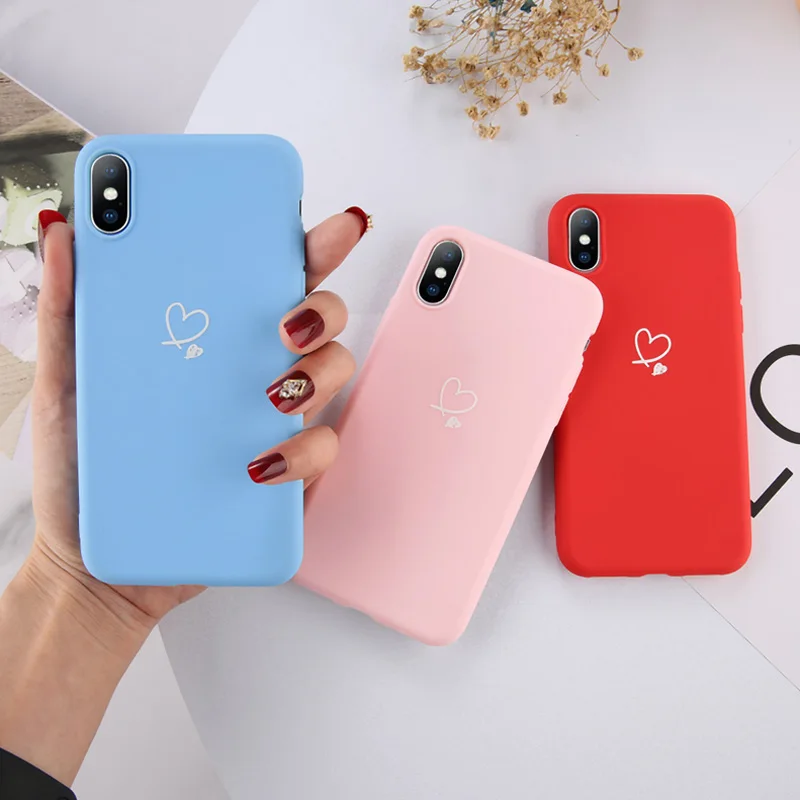 

Moskado Love Heart Silicone Phone Case For iPhone 6 6S 7 8 Plus X XS XR XS Max 5 5s SE Candy Color Cases Soft TPU Back Cover