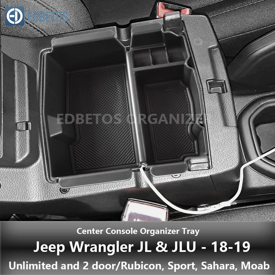 

EDBETOS for Jeep Wrangler JL JLU 2018 2019 Rubicon Sport Sahara Moab Armrest Storage Box Console Organizer Stowing Tidying