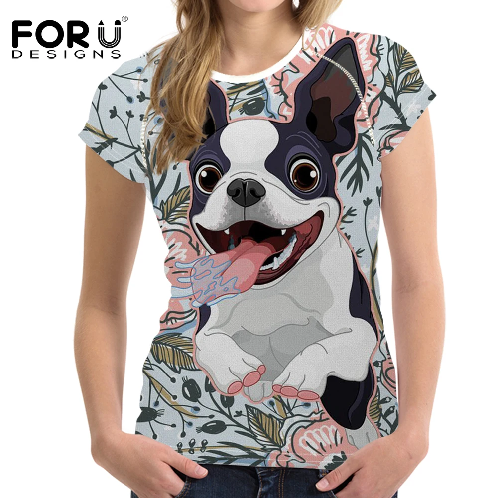 FORUDESIGNS Women t shirt Casual Summer 3D Boston Terrier Tshirt Kawaii ...