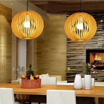 

Modern Wooden Narcissus Shape Small Pendant Lights Round E27 Restaurant Cafe Decorating Home Lighting Lamps