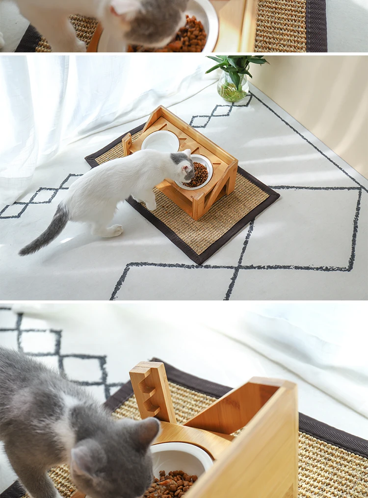 Регулируемый по высоте обеденный стол миска для домашних животных деревянные наклонные кормушки для собак противоскользящая двойная миска для кошек с наклонной подставкой CW121