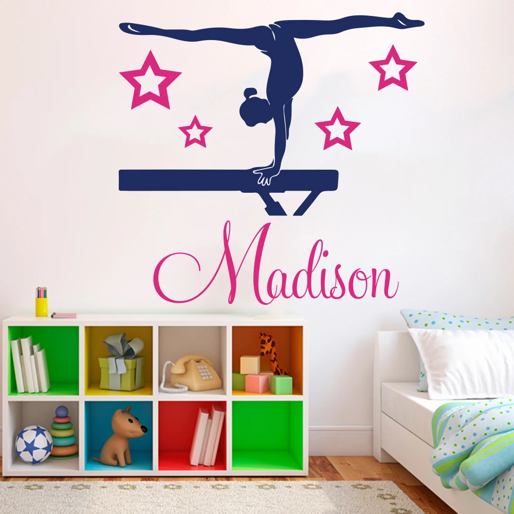 Custom Name Girl Gymnastics Dance Star Wall Sticker Girl Room Baby Nursery Personalized Name Gymnast Ballet Wall Decal Bedroom  (2)