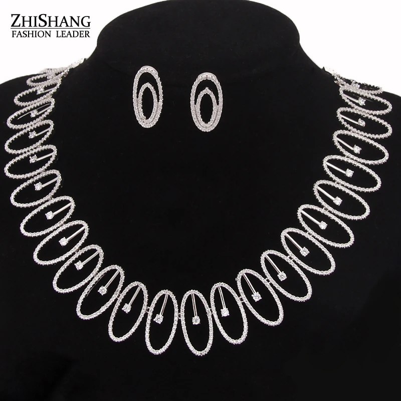 

European Style Luxury And Noble Bridal Jewelry Sets White Gold Color Round AAA+ Cubic Zirconia Jewelry Set For Women Party WS66