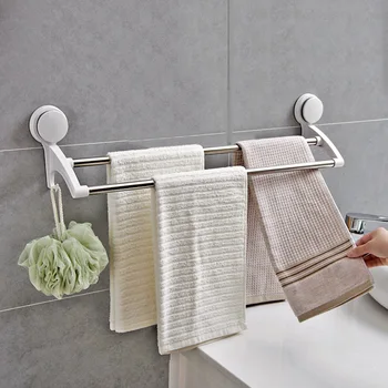 

Dual-layer Rail Shelf Suction Towel Rack Stainless Steel Wall Mount Bathroom Towel Holder Rack Bathroom Kitchen Accessories