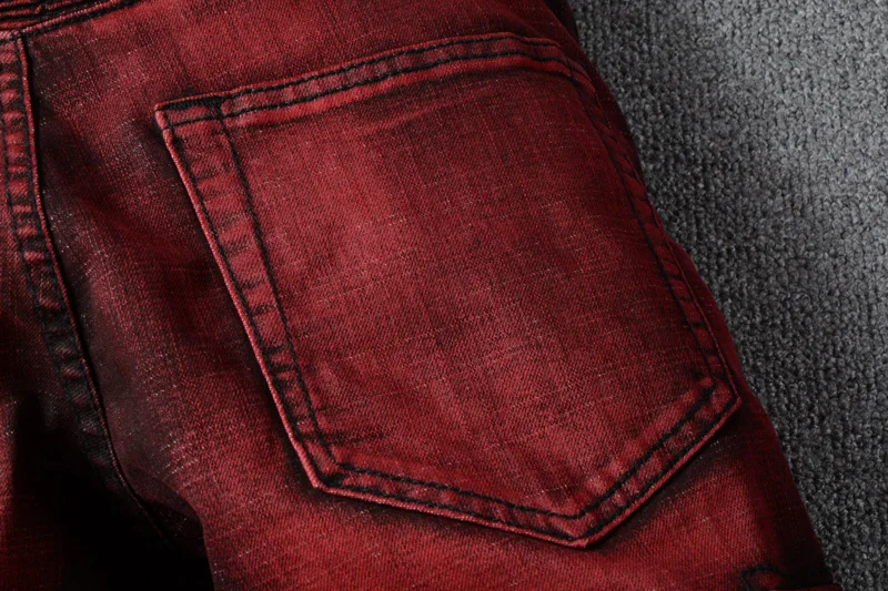 Итальянские стильные модные узкие джинсы повседневные эластичные брюки новые дизайнерские классические мужские джинсы красного цвета