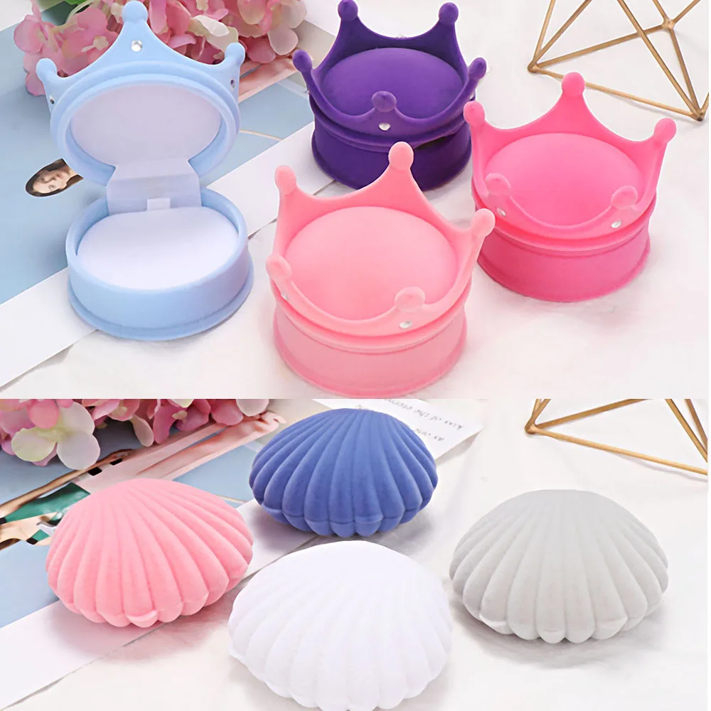 

New 1pc Fashion Wedding Engagement Necklace Earring Ring Box Velvet Valentine Gift Display Shell Crown Jewelery Case
