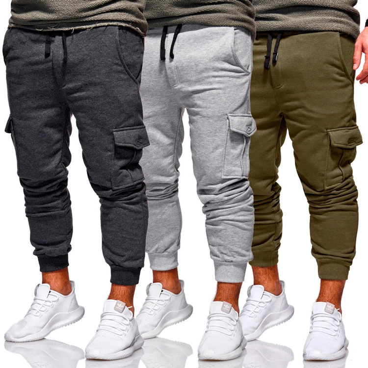 

Chtengiber Winter Trousers Men Multi Pockets Cotton Sport Pants Tension Solid Cargo Sweatpants Spodnie Dresowe Men Pantalones